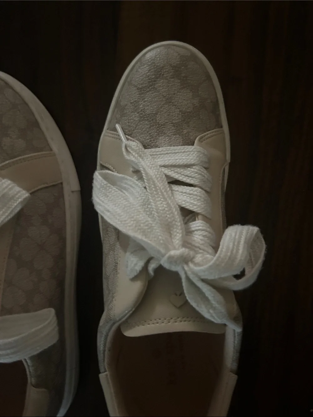 kate spade Cream and Beige Logo-Print Leather Sneakers